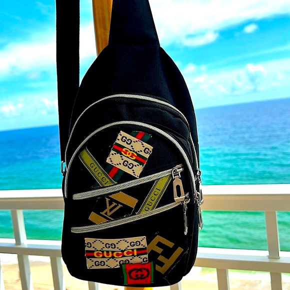 Unisex upcycled nylon cross body bag. - Picture 3 of 6